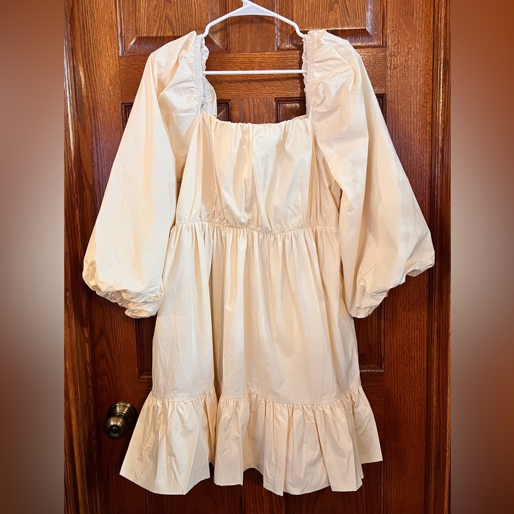 Anthropology Mare Mare Large Beige Balloon Sleeve Square Neck Pullover Dress